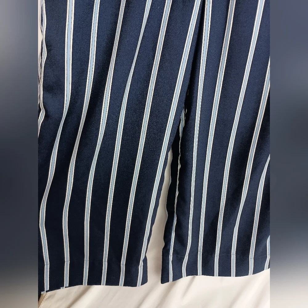 H&M Navy and White Office Siren Wide Leg Pull On Relaxed Striped Pants (#328)‎